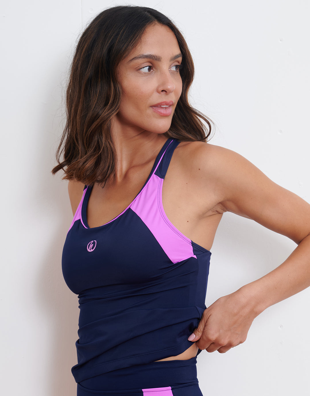 New Sport Tankini Top - Navy and Rose