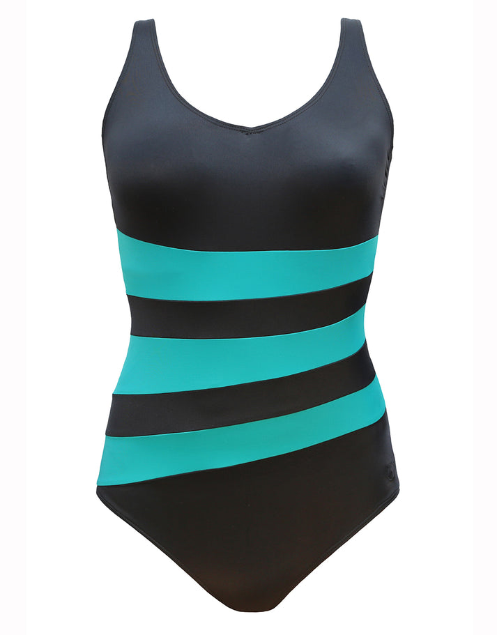 Iris Longer Length Swimsuit Black and Lake Halocline Swimwear