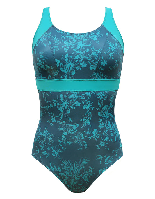 Stella Longer Length Clipback Swimsuit - Evergreen Blooms