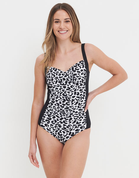 Lucille Longer Length Swimsuit - Black and Leopard – Halocline