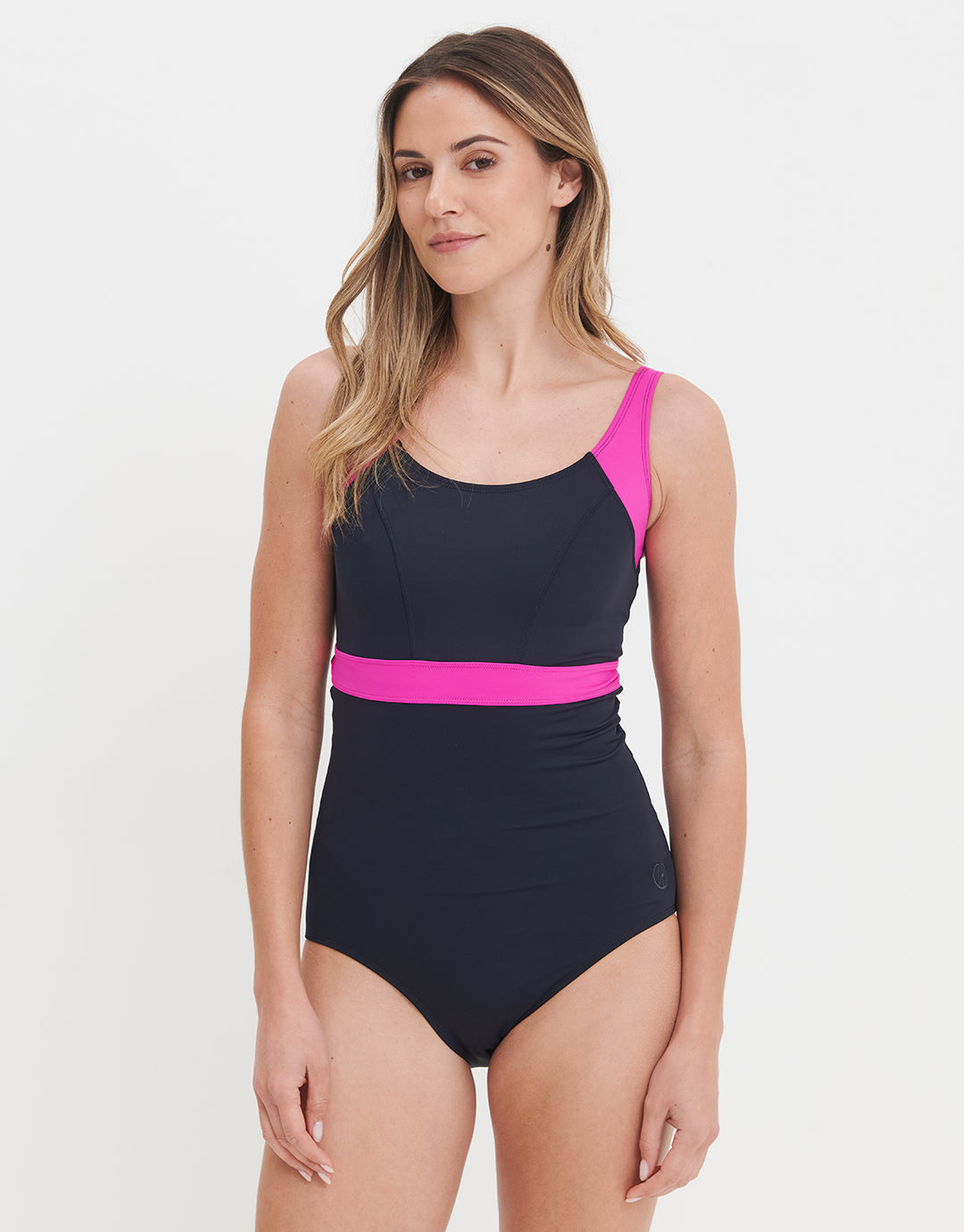 Stella Longer Length Clipback Swimsuit - Navy/Pink