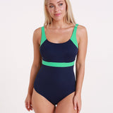 Halocline Stella Longer Length Clipback Swimsuit - Navy /Jade