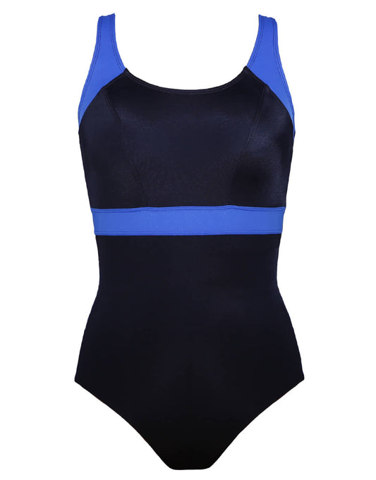 Stella Longer Length Clipback Swimsuit - Black and Blue