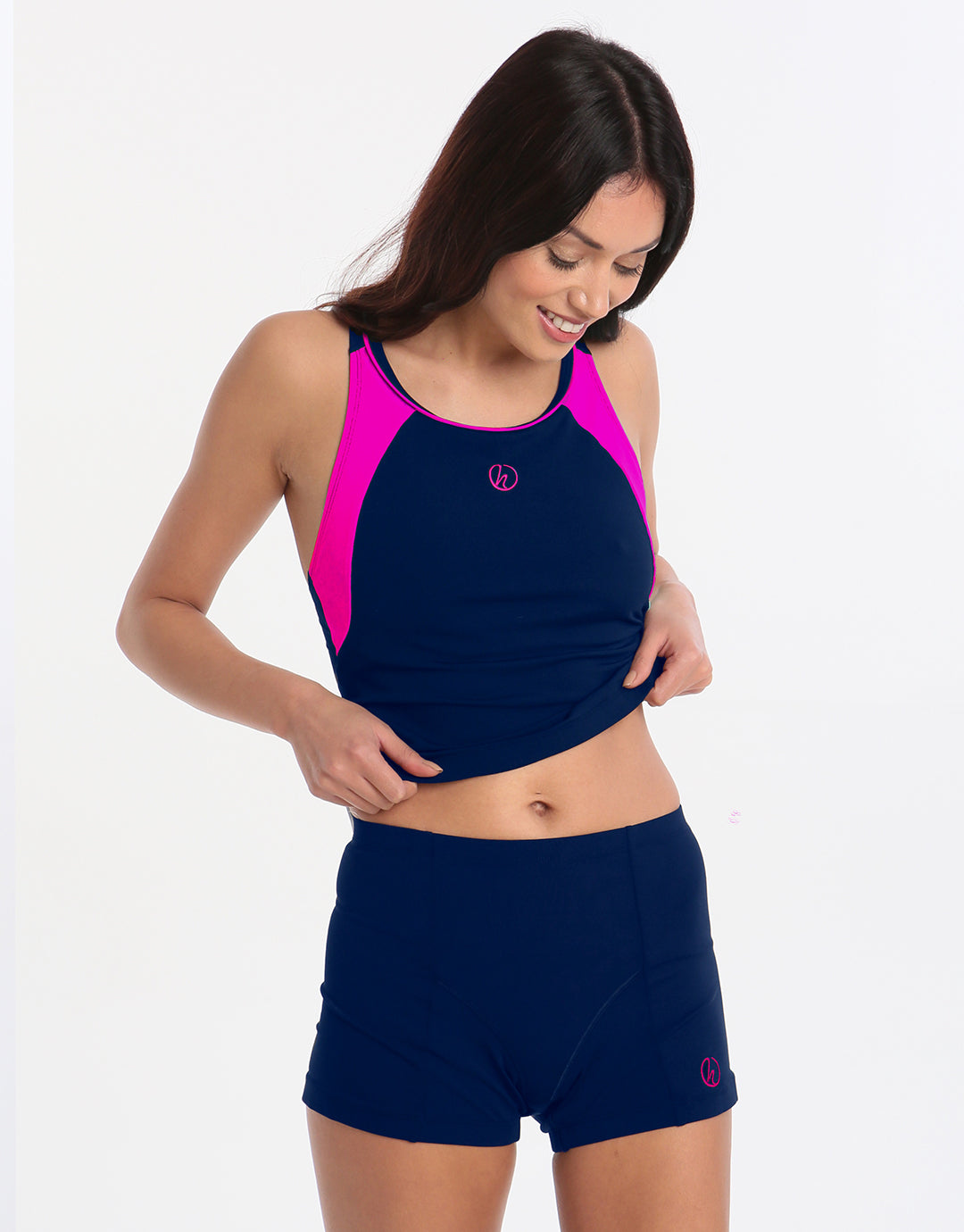 Halocline Sport Racer Tankini Top - Navy and Pink