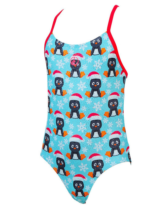 Halocline Girls Festive Penguins Sparkle Swimsuit